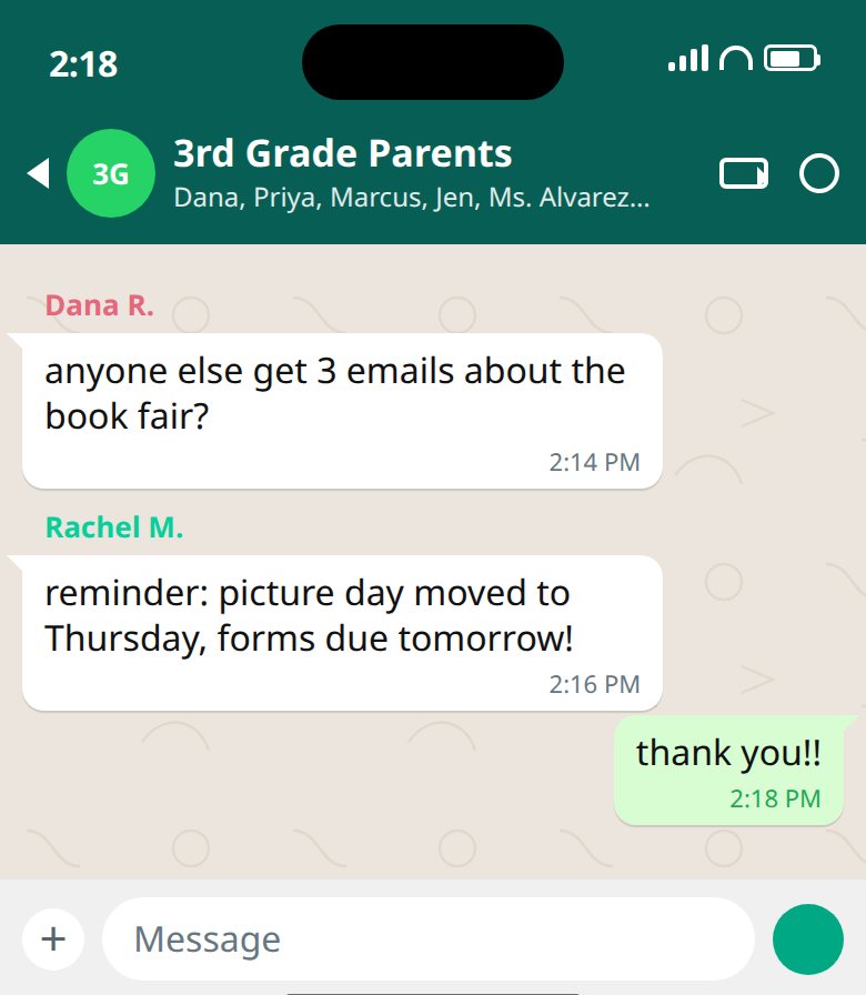 Screenshot of the 3rd Grade Parents WhatsApp